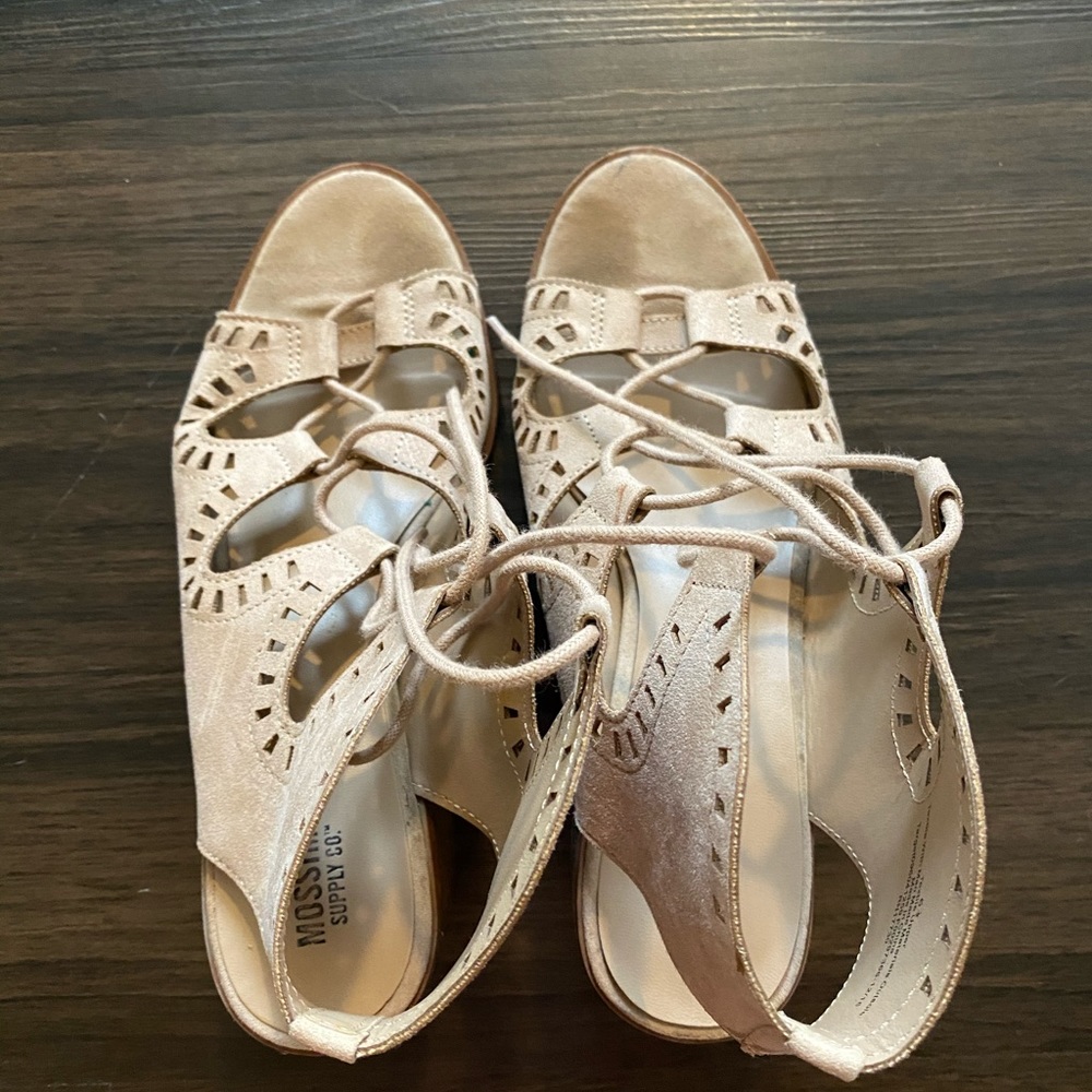 Tan Suede Open Toe Lace Up Heels